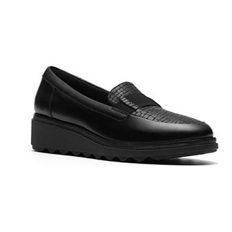 Clarks® Sharon Pace Women's Leather Slip-On Wedge Heel Loafers