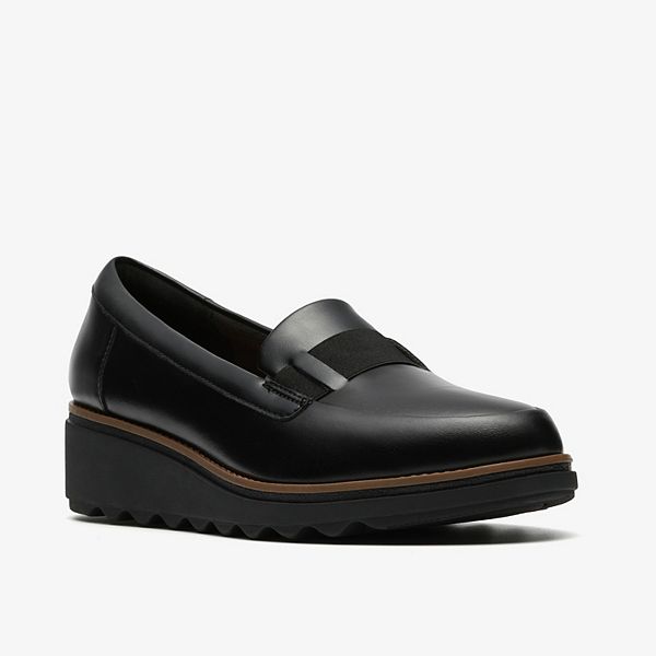 Clarks® Sharon Pace Women's Leather Slip-On Wedge Heel Loafers