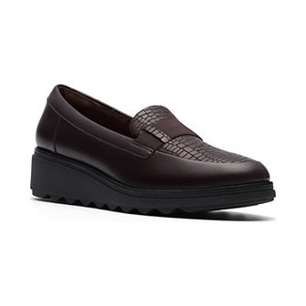 Clarks® Sharon Pace Women's Leather Slip-On Wedge Heel Loafers