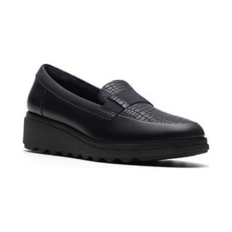 Clarks® Sharon Pace Women's Leather Slip-On Wedge Heel Loafers