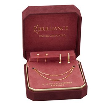 Brilliance 18k Gold Plated 2-Pair Cubic Zirconia Earring & Double-Layer Necklace Set