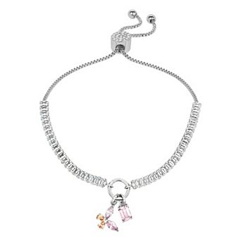 Brilliance Silver-Tone Adjustable Bracelet with Cubic Zirconia Butterfly Charms