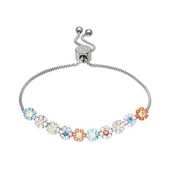 Brilliance Fine Silver Plated Adjustable Flower Bracelet