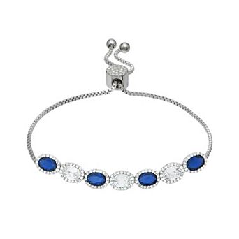 Brilliance Silver-Tone Cubic Zirconia Multi Oval Adjustable Bracelet