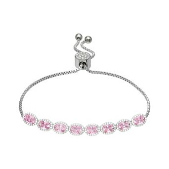 Brilliance Silver-Tone Cubic Zirconia Multi Oval Adjustable Bracelet