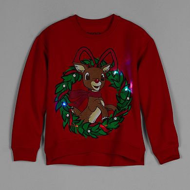 Girls 7-16 Rudolph the Red-Nosed Reindeer Holiday Lightup Graphic Pullover Sweater