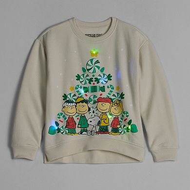 Girls 7-16 Peanuts Holiday Light-Up Graphic Pullover Sweater