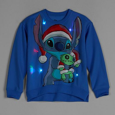 Girls 7-16 Disney's Lilo & Stitch Holiday Light-Up Stitch & Scrump Graphic Pullover Sweater