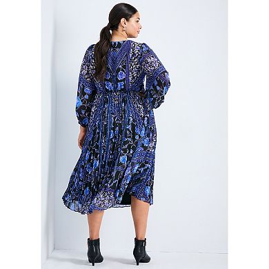 Avenue Women's Plus Size Harmony Twist Front Pleated Dress