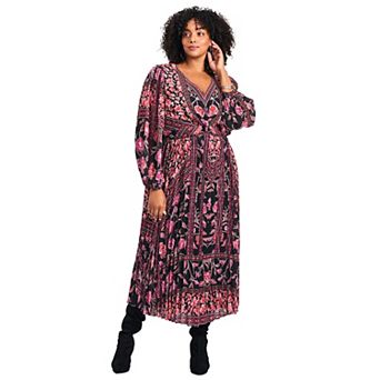 Avenue Women's Plus Size Harmony Twist Front Pleated Dress