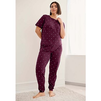 Ellos Plus Size Cotton Spandex Vneck Short Sleeve Tee And Pull On Shorts Sleep Set