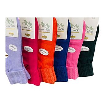 Colorful Socks - Sierra Socks Women Triple Cuff Crew Cotton Colorful Socks 6 Pair Pack