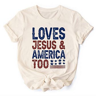 Loves Jesus and America Too T-Shirt, Patriotic Tee for Proud Americans