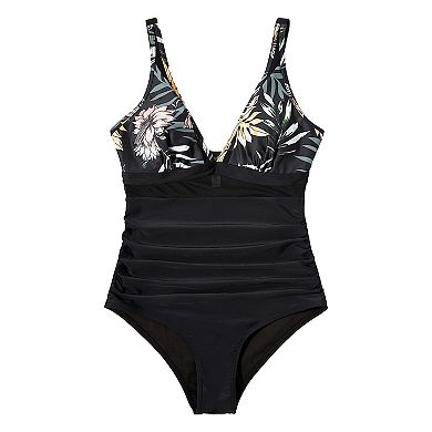 Women's Tummy Control Swimsuits Mesh Charming One piece Bathing Suits Slimming V neck Swimwear