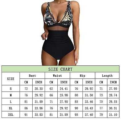 Women's Tummy Control Swimsuits Mesh Charming One piece Bathing Suits Slimming V neck Swimwear