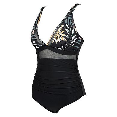 Women's Tummy Control Swimsuits Mesh Charming One piece Bathing Suits Slimming V neck Swimwear