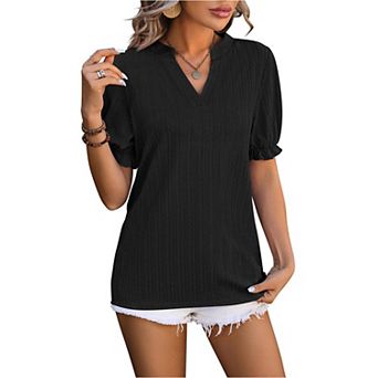 Womens Polo Shirt Lapel V Neck Tops Short Sleeve Plain T-Shirts Casual Blouses Golf Tennis Work Tee