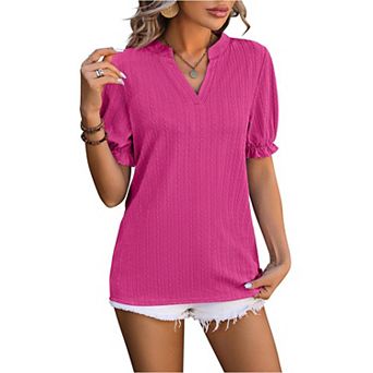 Womens Polo Shirt Lapel V Neck Tops Short Sleeve Plain T-Shirts Casual Blouses Golf Tennis Work Tee