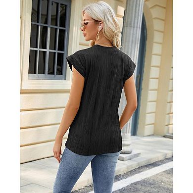 Womens Summer Tops Textured Crewneck Short Sleeve Loose Trendy Basic Tee Business Shirt Blouses