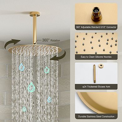Pressure Balanced 3-Spray 12 in. Dual Shower Head Ceiling Mount Fixed and Handheld Shower Head
