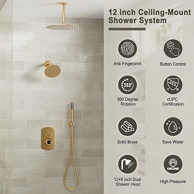 Pressure Balanced 3-Spray 12 in. Dual Shower Head Ceiling Mount Fixed and Handheld Shower Head