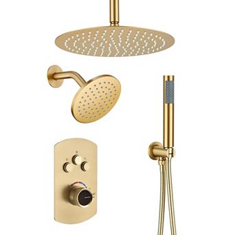 Pressure Balanced 3-Spray 12 in Dual Shower Head Ceiling Mount Fixed and Handheld Shower Head