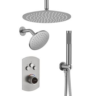Pressure Balanced 3-Spray 12 in Dual Shower Head Ceiling Mount Fixed and Handheld Shower Head
