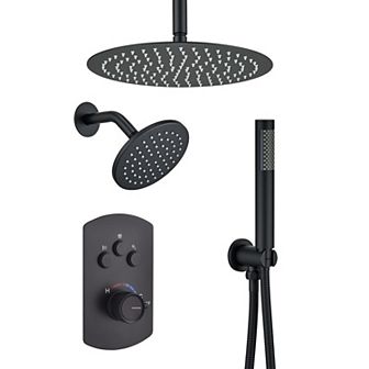 Pressure Balanced 3-Spray 12 in Dual Shower Head Ceiling Mount Fixed and Handheld Shower Head