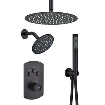 Pressure Balanced 3-Spray 12 in Dual Shower Head Ceiling Mount Fixed and Handheld Shower Head