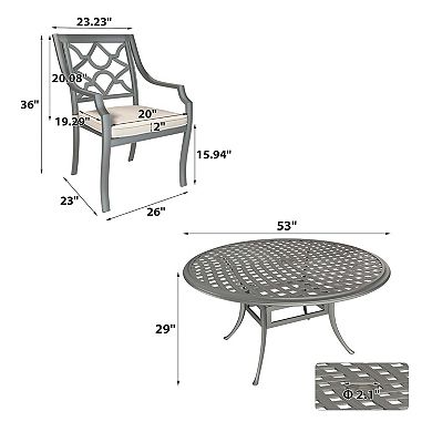 Mondawe 7 Pieces Cast Aluminum Outdoor Patio Dining Set included Armchairs with Cushion