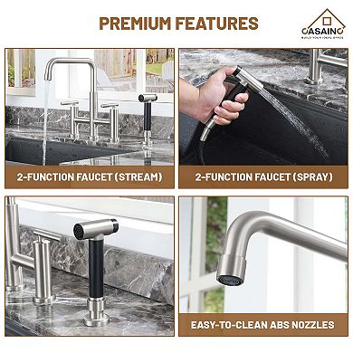 Sleek 2-Handle Bridge Kitchen Faucet with Pull-Out Side Sprayer