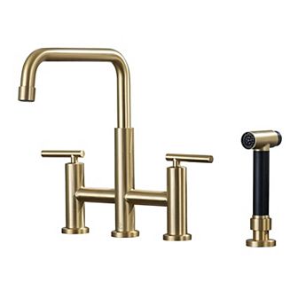 Sleek 2-Handle Bridge Kitchen Faucet with Pull-Out Side Sprayer