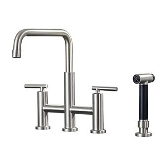 Sleek 2-Handle Bridge Kitchen Faucet with Pull-Out Side Sprayer