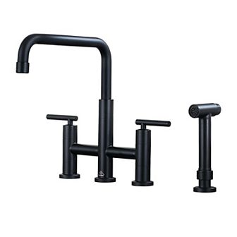 Sleek 2-Handle Bridge Kitchen Faucet with Pull-Out Side Sprayer
