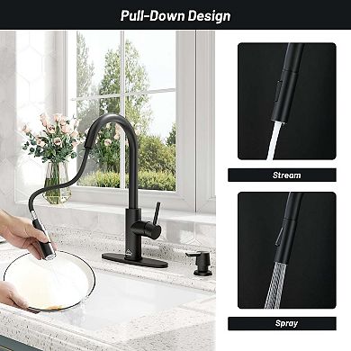 Single-Handle Pull Down Sprayer Kitchen Faucet with Infrared Sensor, Soap Dispenser and Deck Plate
