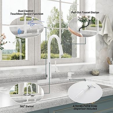Single-Handle Pull Down Sprayer Kitchen Faucet with Infrared Sensor, Soap Dispenser and Deck Plate