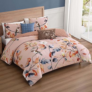 Bebejan Peachy Dogwood 100% Cotton Sateen 5 Piece Reversible Comforter Set