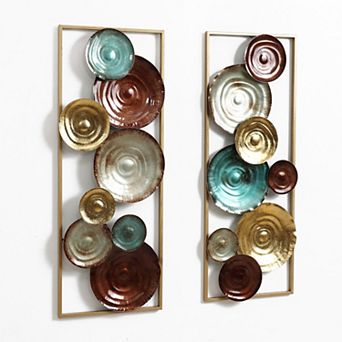 LuxenHome 2 pc Multi-Color Gems Abstract Metal Wall Decor Set