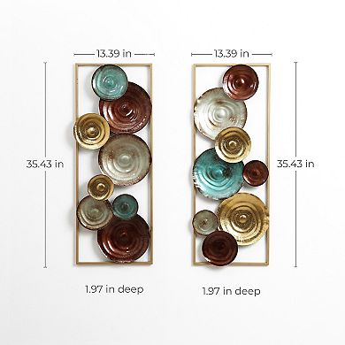 LuxenHome 2-Piece Multi-Color Gems Abstract Metal Wall Decor Set