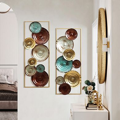 LuxenHome 2-Piece Multi-Color Gems Abstract Metal Wall Decor Set