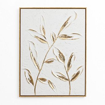 LuxenHome White with Gold Flower Canvas Framed Wall Decor