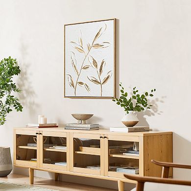 LuxenHome White with Gold Flower Canvas Framed Wall Decor