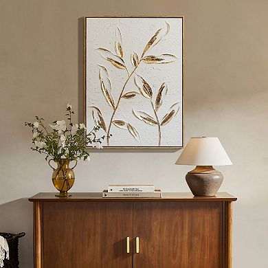 LuxenHome White with Gold Flower Canvas Framed Wall Decor