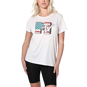 Juniors' MTV Americana Logo White Loose Fit Graphic Tee