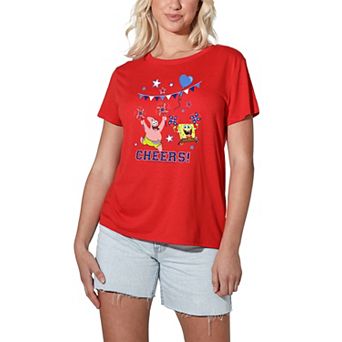 Juniors' SpongeBob SquarePants 4th of July Cheers Loose Fit Graphic Tee