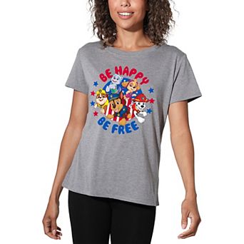 Juniors' Paw Patrol Be Happy Be Free Loose Fit Graphic Tee