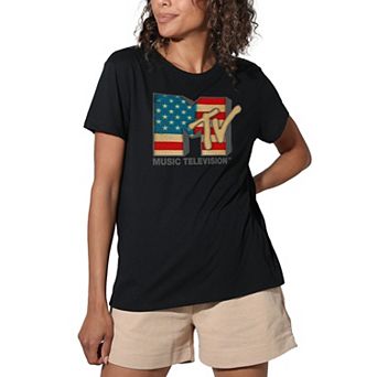 Juniors' MTV Distressed Americana Logo Loose Fit Graphic Tee