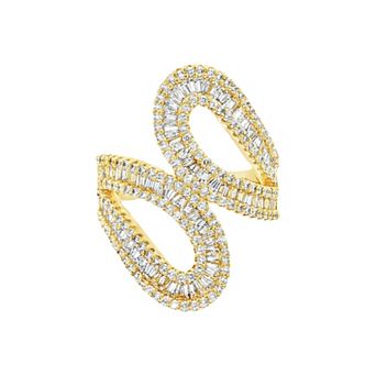 PRIMROSE 14k Gold Over Brass Cubic Zirconia Double Loop Ring