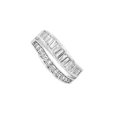PRIMROSE Fine Silver Plated Polished Cubic Zirconia Wavy Ring