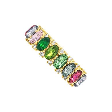 PRIMROSE 14k Gold-Plated Gemstone Oval Crystal Stone Eternity Ring